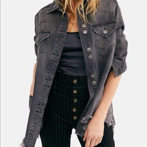 Free People Rugged Black Distressed Denim Jacket